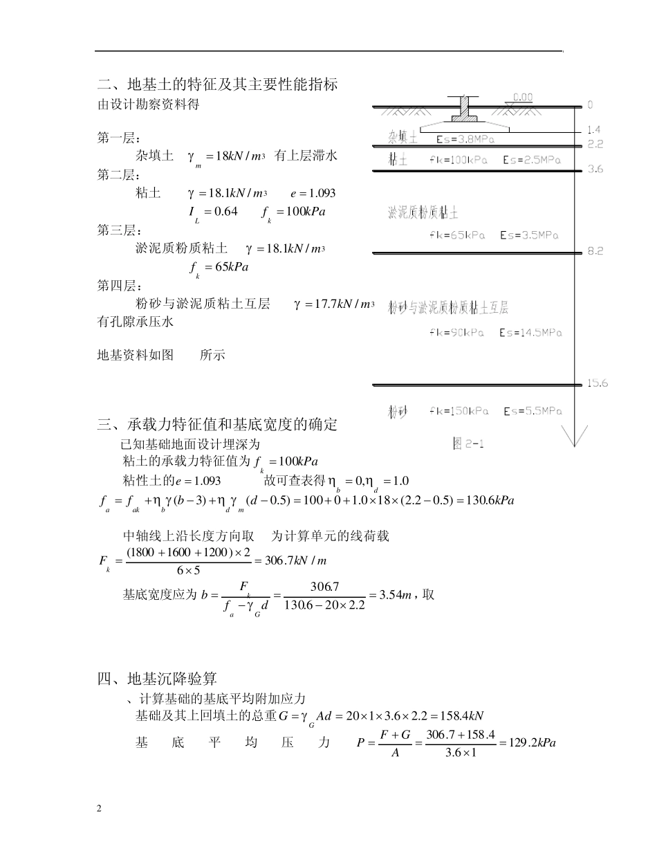 基础工程课程设计之条形基础设计_第2页
