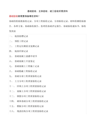 基础验收、主体验收、竣工验收所需资料(自评报告)