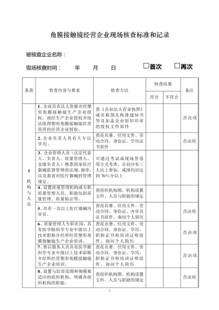 塑形角膜接触镜经营企业现场核查标准和记录