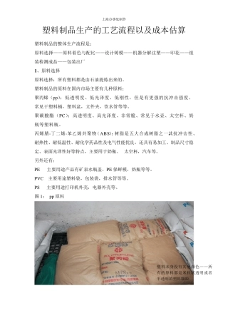塑料制品生产的工艺流程以及成本估算