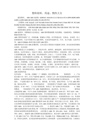 塑料原料物性应用大全