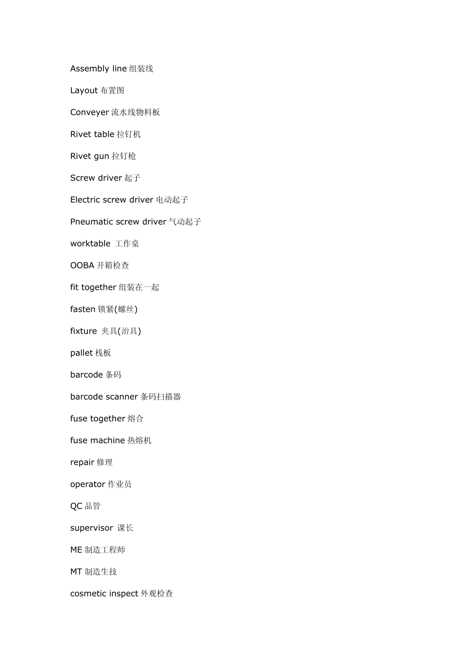 塑料机械类常用英语(一.组装、冲压、喷漆等专业词汇)_第1页