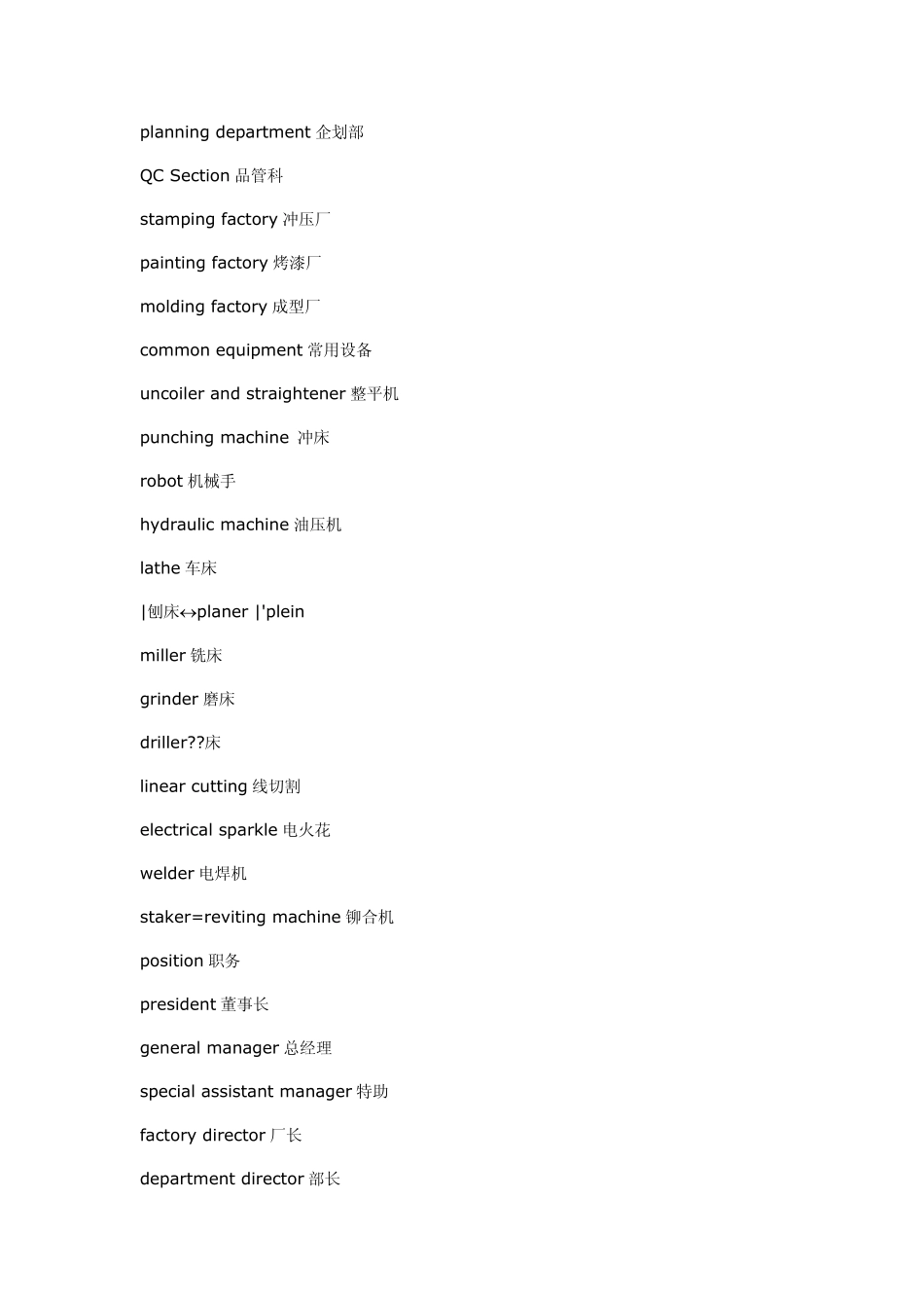 塑料机械类常用英语(一.组装、冲压、喷漆等专业词汇)_第3页