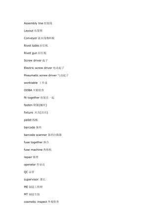 塑料机械类常用英语(一.组装、冲压、喷漆等专业词汇)