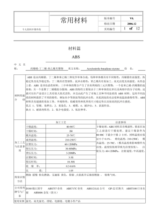 塑料材料的分类及其详细性能指标