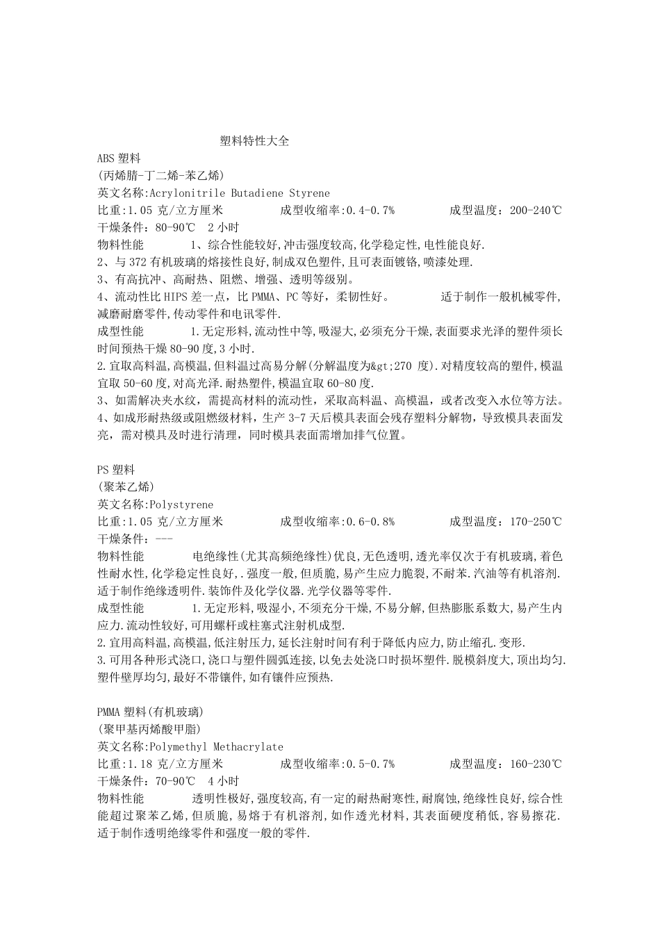 塑料特性大全_第1页