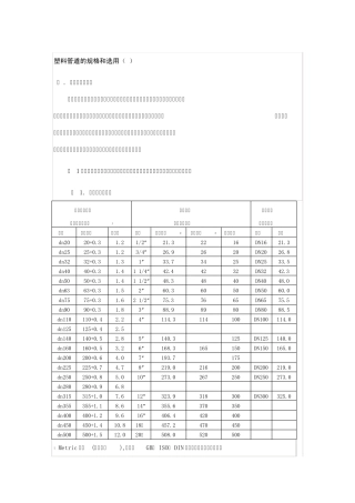 塑料管道的规格和选用