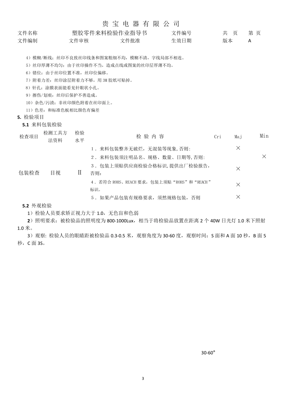 塑胶零件来料检验作业指导书_第3页