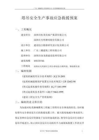 塔吊安全生产事故应急救援预案