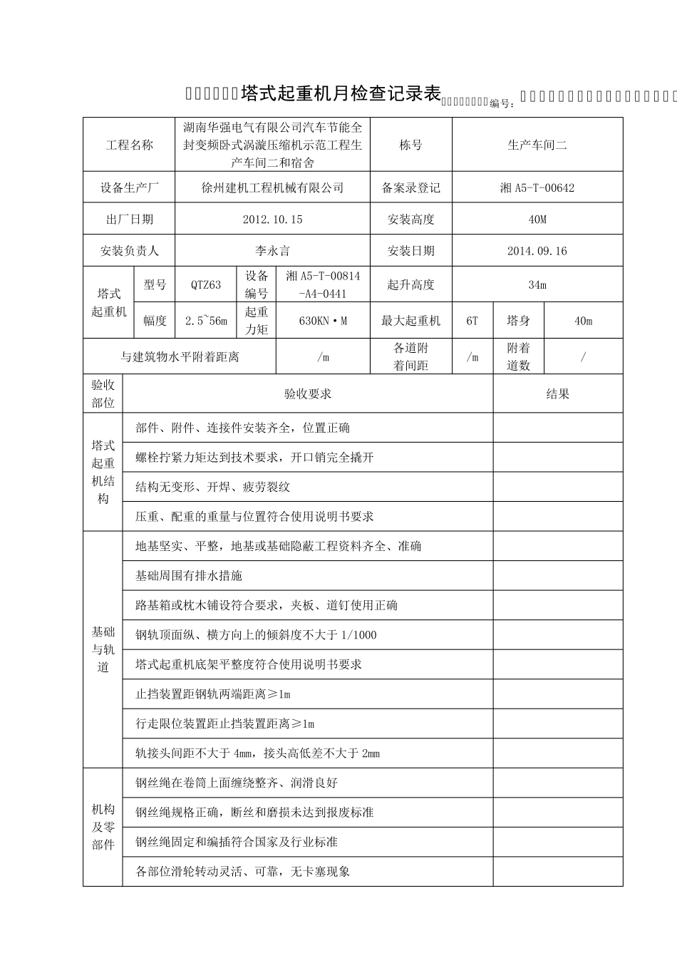 塔式起重机月检查记录表_第1页