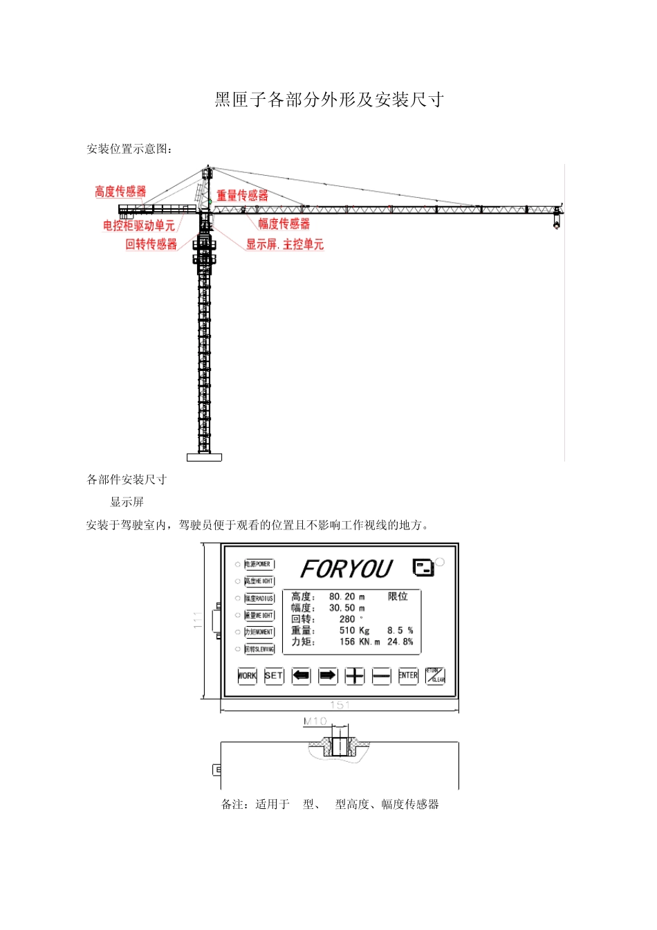 塔式起重机械安全监控管理系统各部分外形及安装尺寸_第1页
