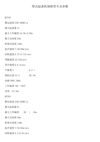 塔式起重机的规格型号