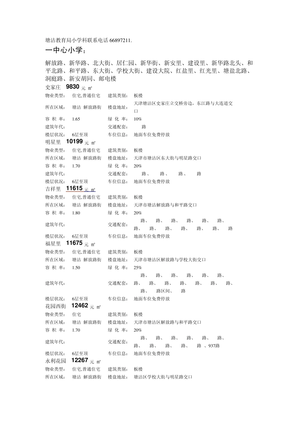 塘沽小区划片及明细_第1页