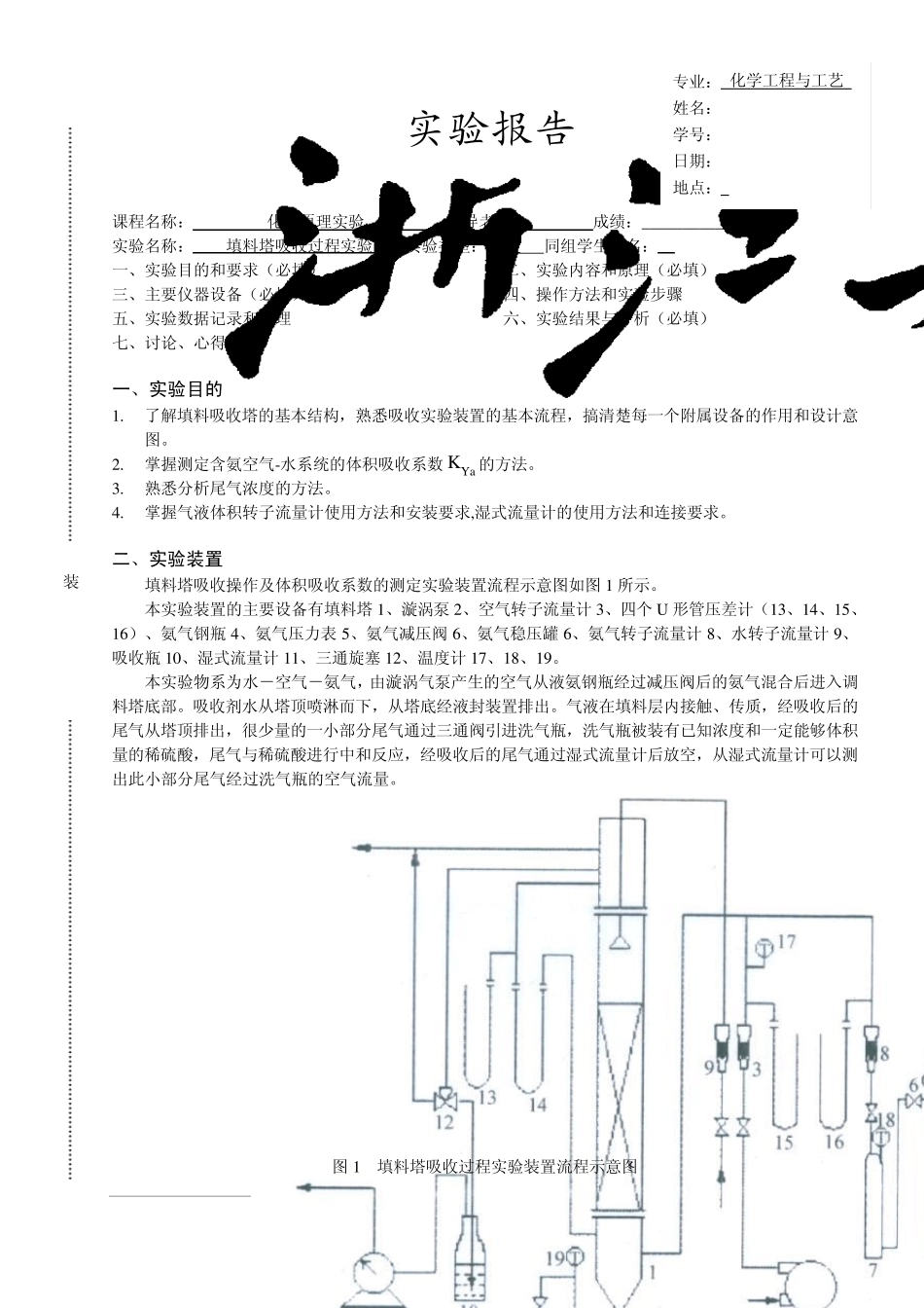 填料塔吸收过程实验_第1页