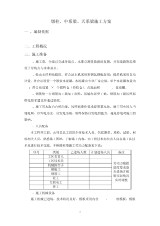 墩柱、中系梁、天系梁施工方案