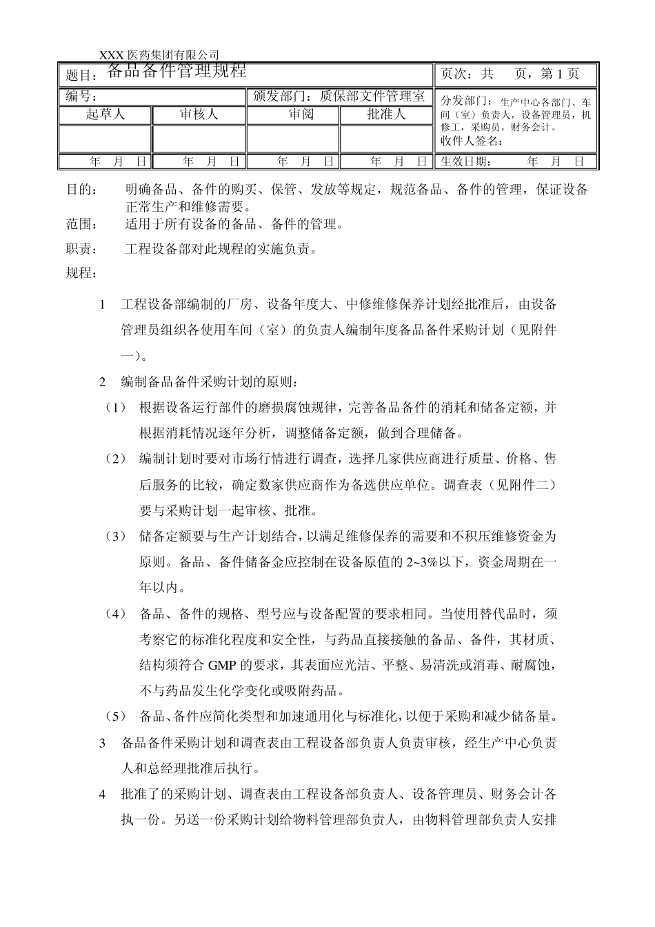 备品备件管理规程_第1页