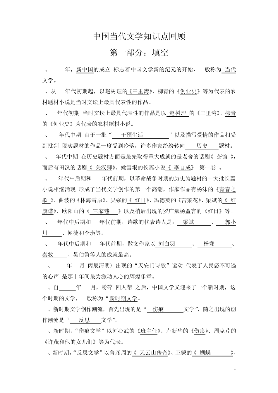 复习中国当代文学知识点_第1页