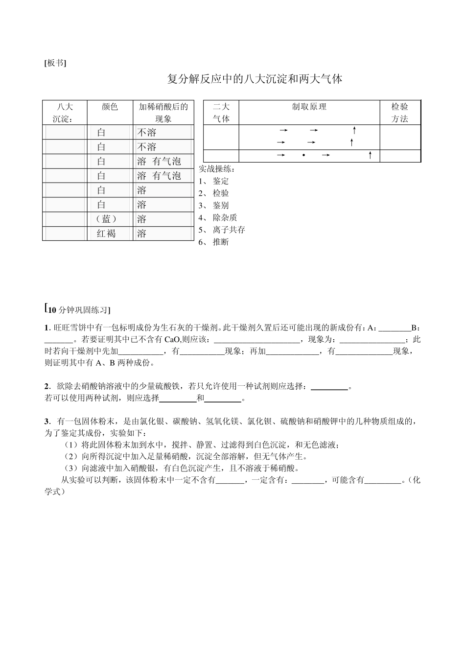 复分解反应中的八大沉淀和两大气体_第3页