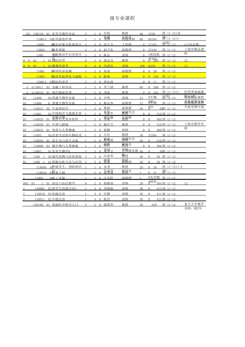 复旦大学20142015学年第一学期课程表excel版_第3页