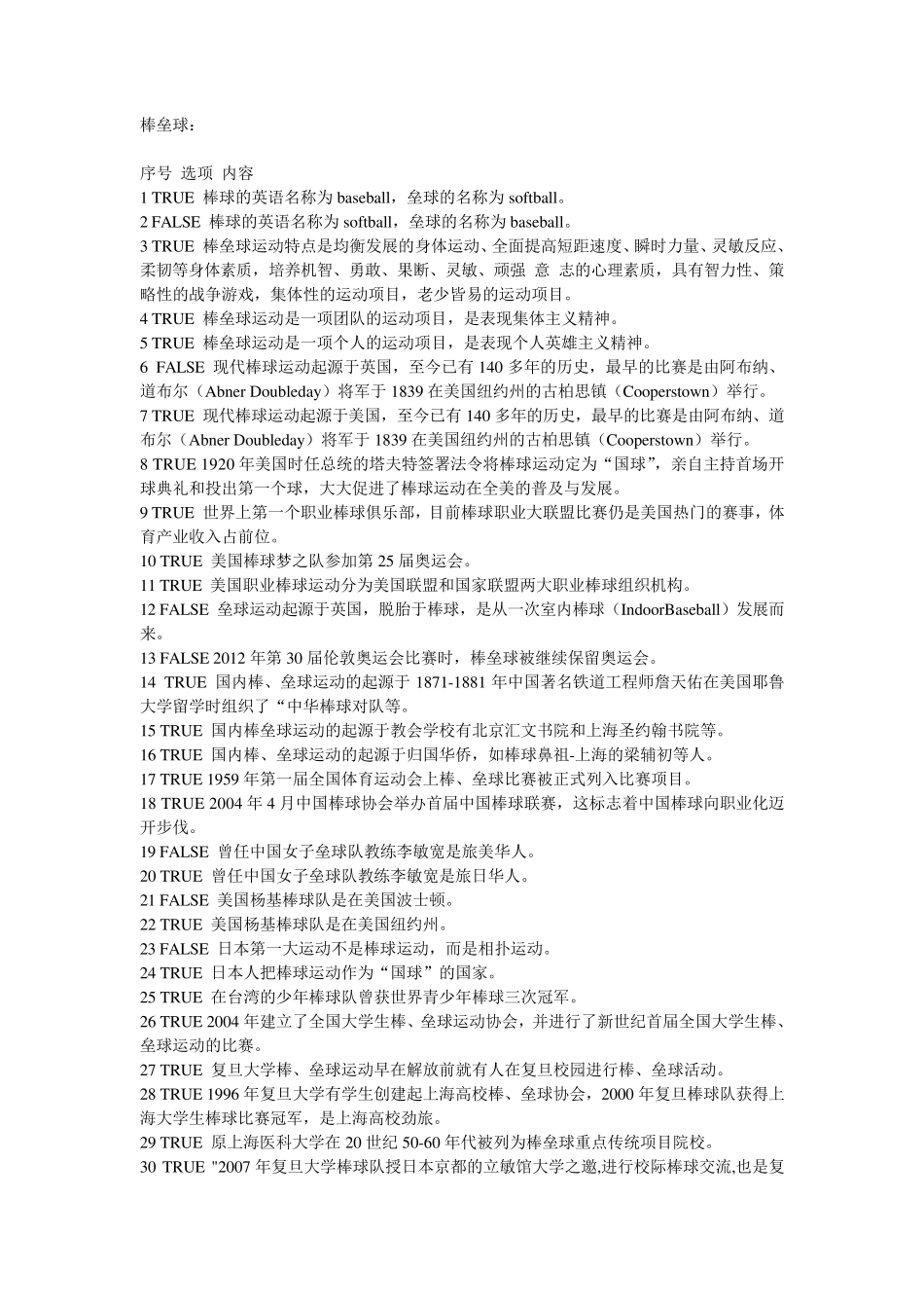 复旦大学棒垒球理论考试题库_第1页