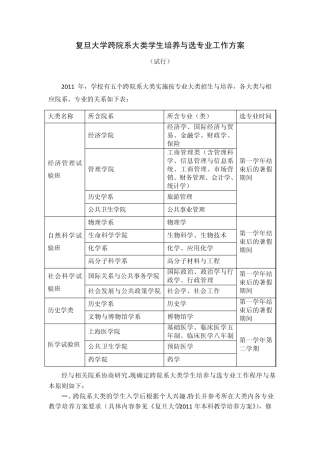 复旦大学跨院系大类学生培养与选专业工作方案