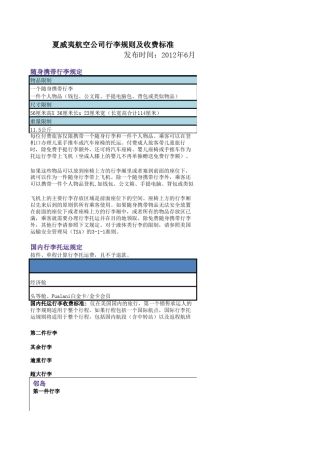 夏威夷航空公司行李规则及收费标准