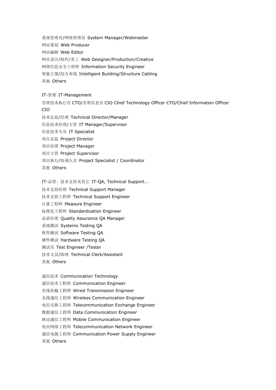 外企职位中英文对照表_第3页