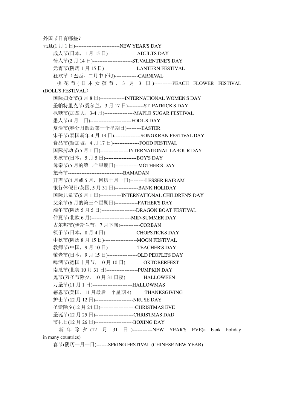 外国节日大全_第1页
