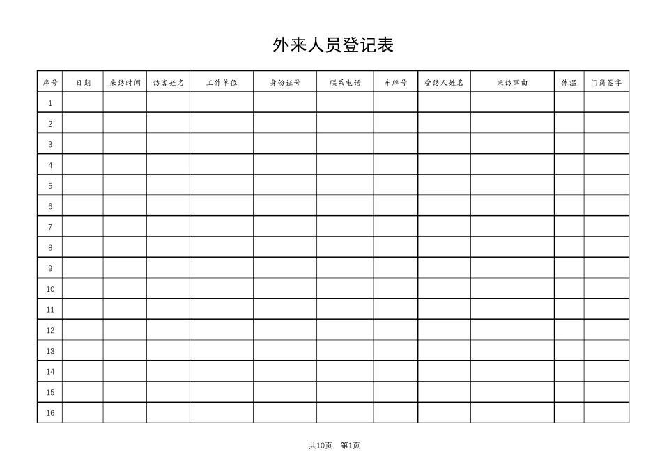 外来人员登记表(疫情期间)_第1页