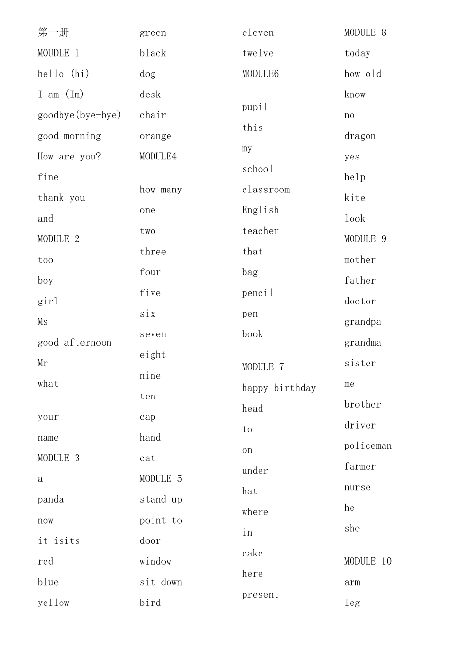 外研版(三年级起)小学英语单词汇总(英译汉)_第1页