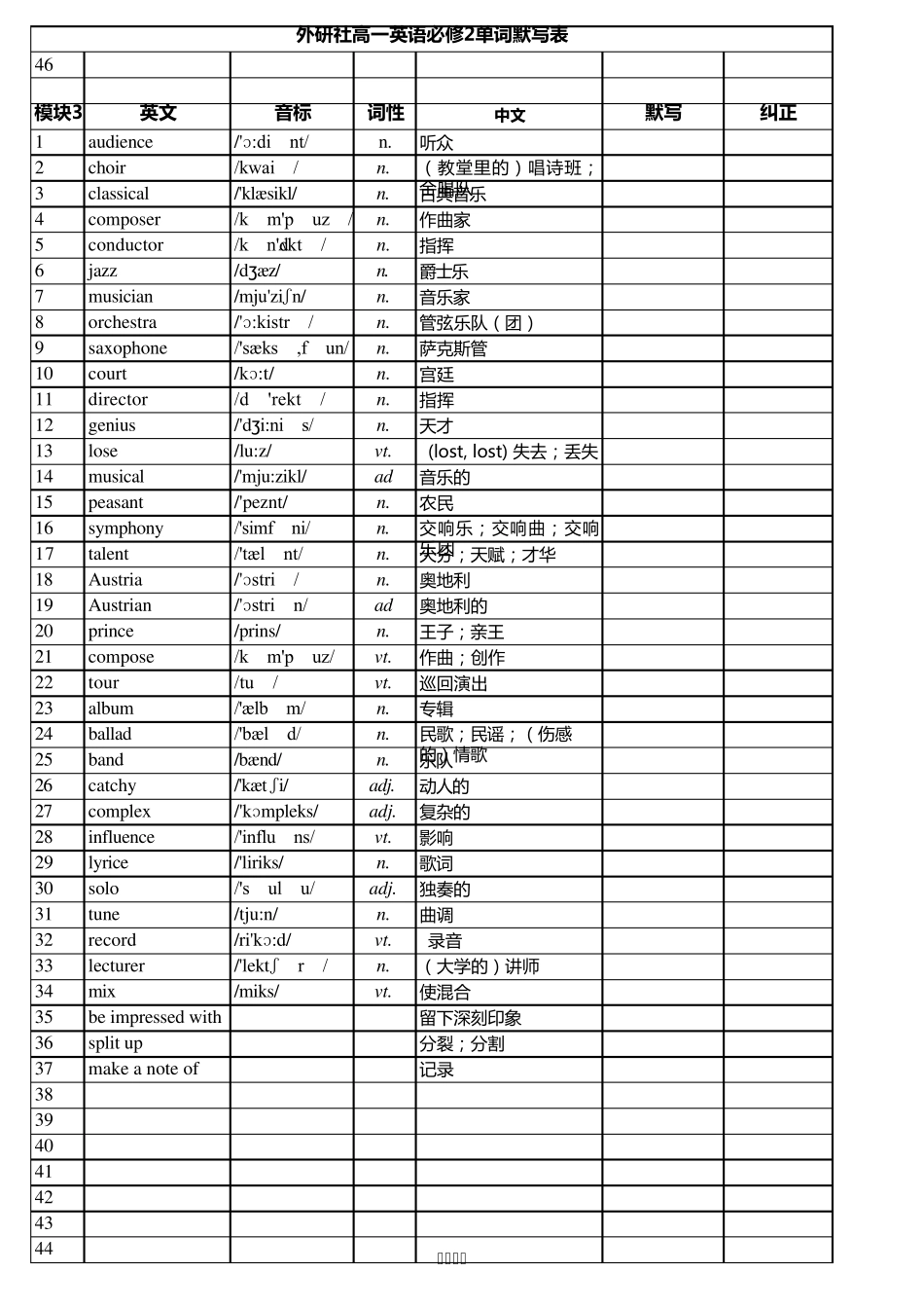 外研版_高一英语单词表_必修二_默写纠正打印版_实用见效!_第3页