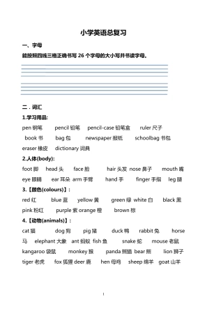 外研版三起六年级小学英语总复习