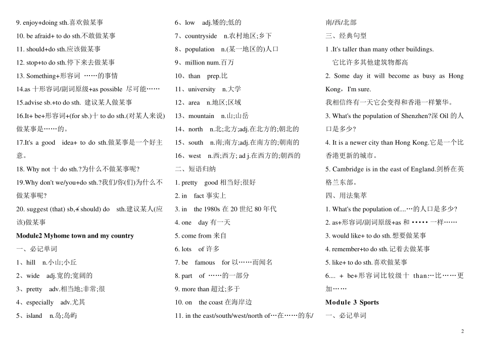 外研版八年级英语上册单词、短语、用法总结大全_第2页