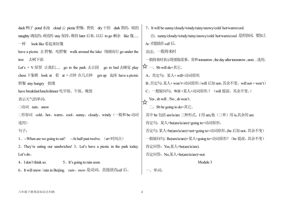 外研版六年级下册英语知识点梳理_第2页