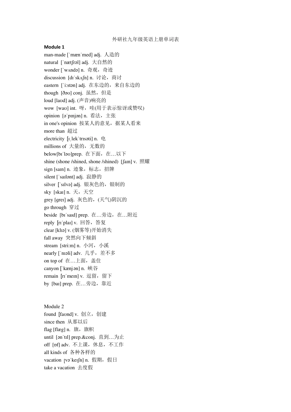 外研版初中英语九年级上册单词表_第1页