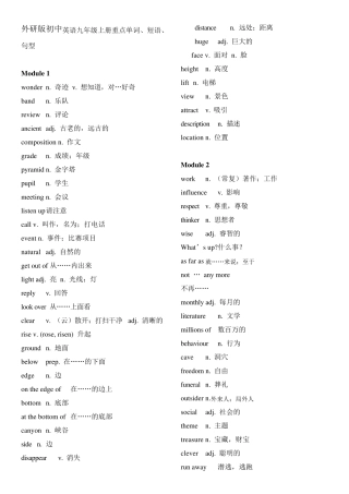 外研版初中英语九年级上册重点单词、短语、句型