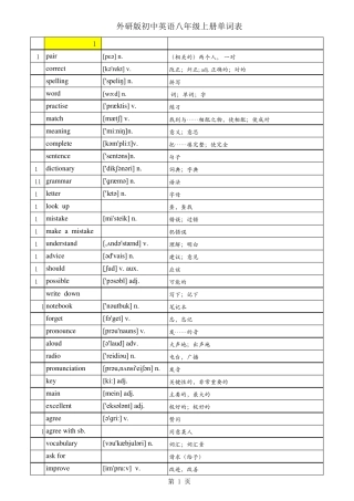 外研版初中英语八年级上册单词表带音标