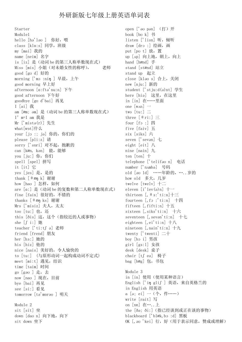 外研版初中英语单词一览表_第1页