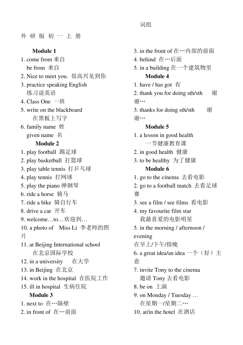 外研版初中英语短语大全_第1页