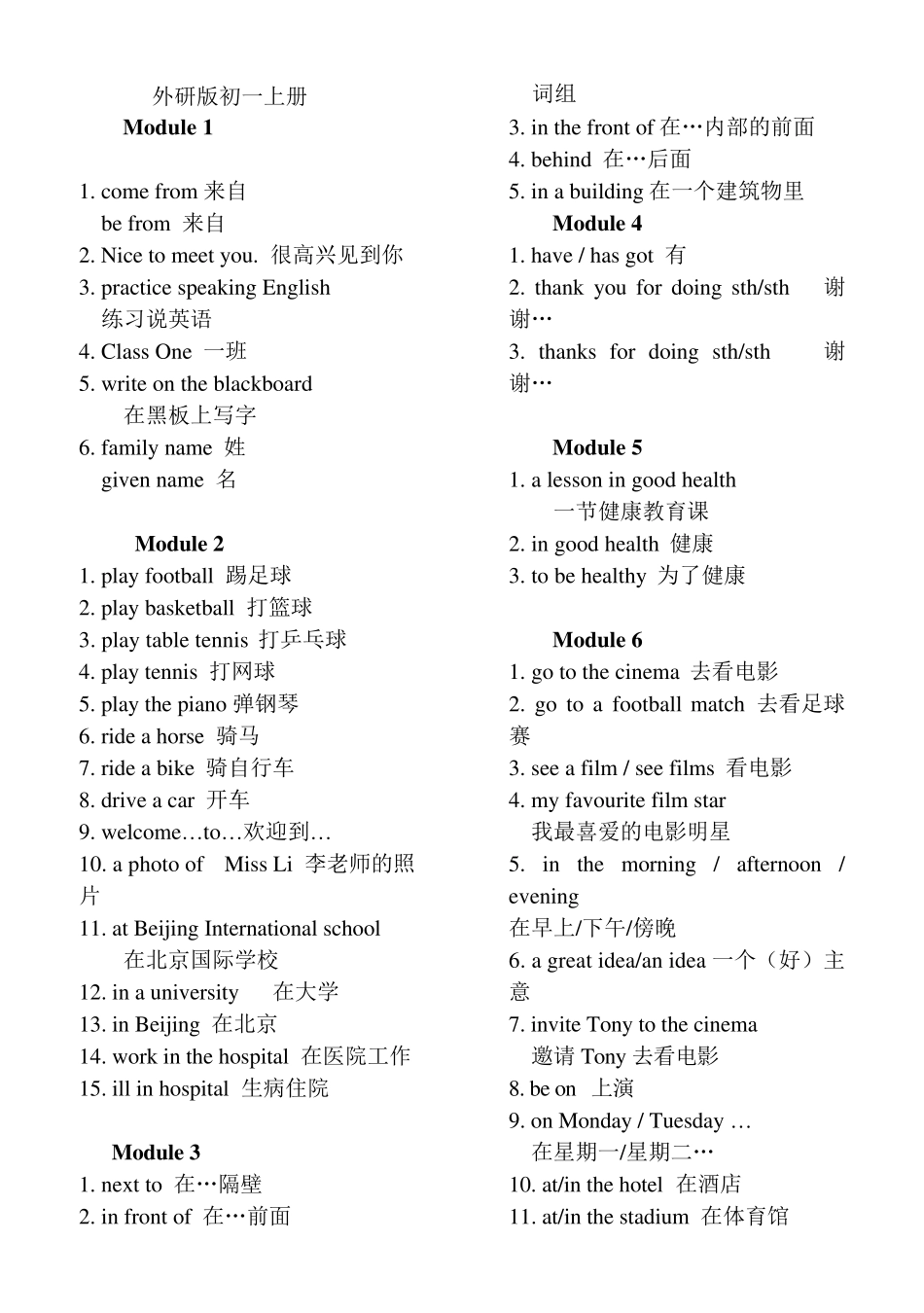 外研版初中英语词组集锦_第1页