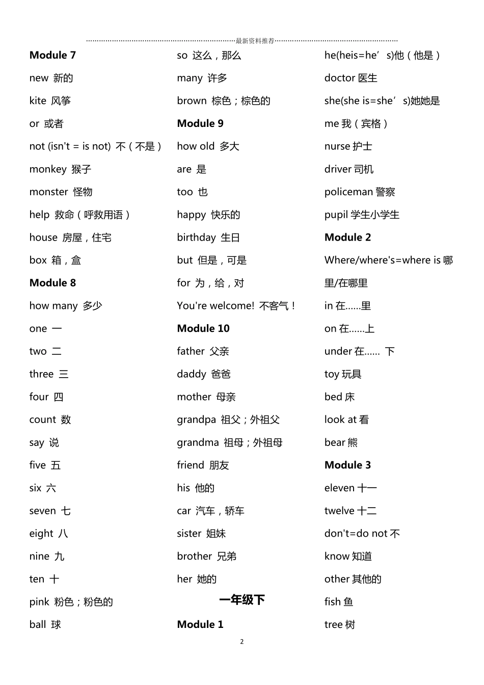外研版小学英语单词表(一起)一至六年级精编版_第2页