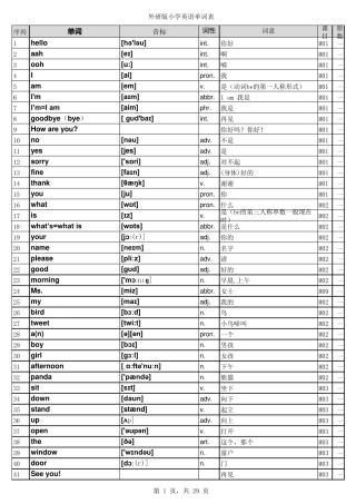 外研版小学英语单词表汇总全带音标(一年级起点)