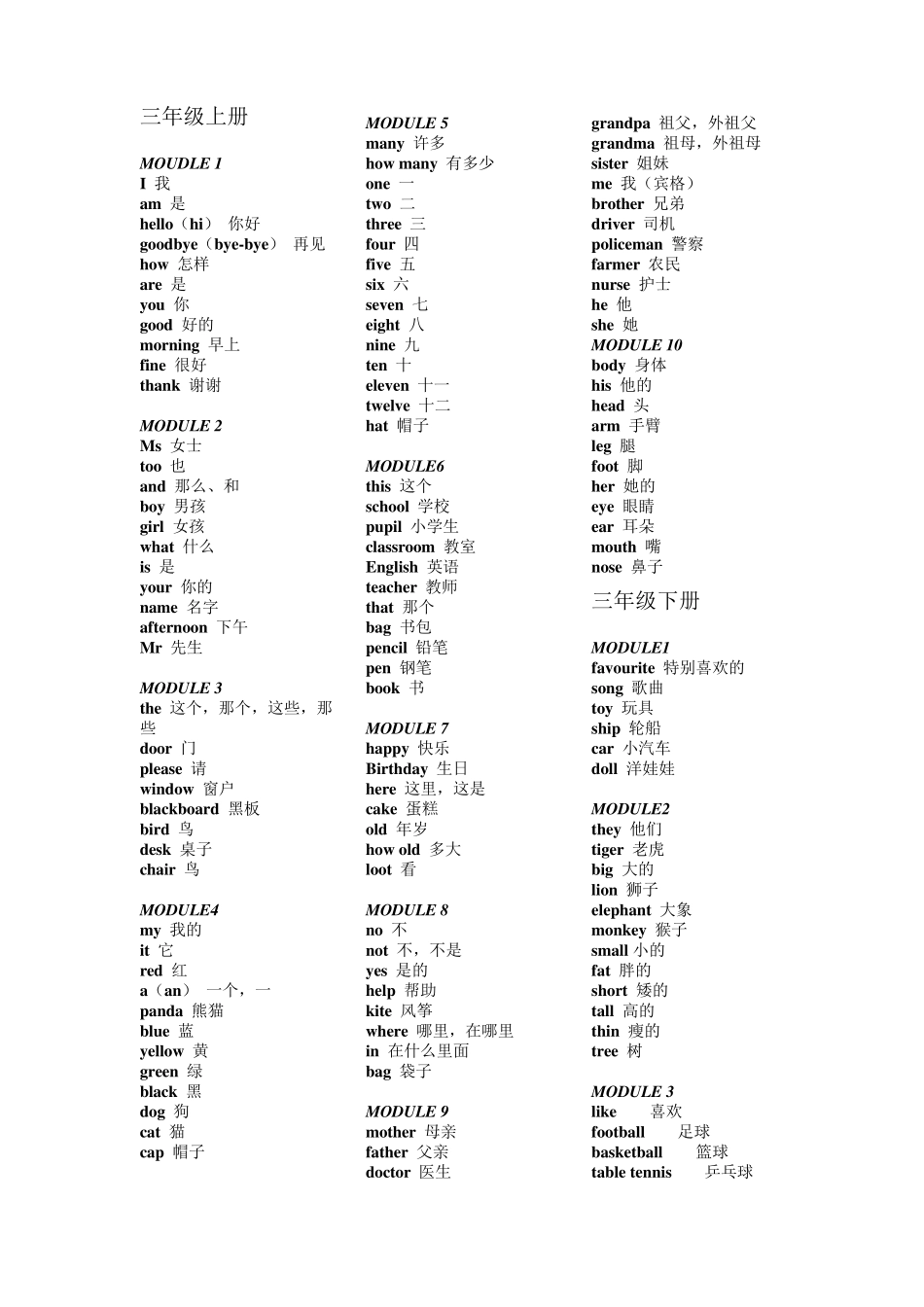 外研版英语(36)年级单词表_第1页
