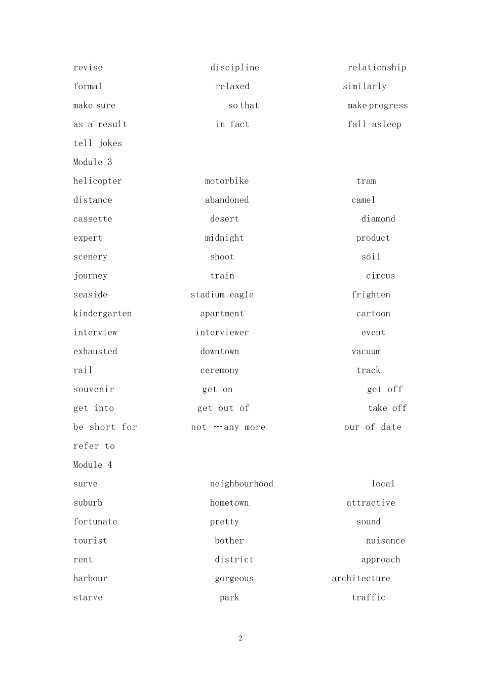 外研版高一英语必修1~3单词表(自测)_第2页