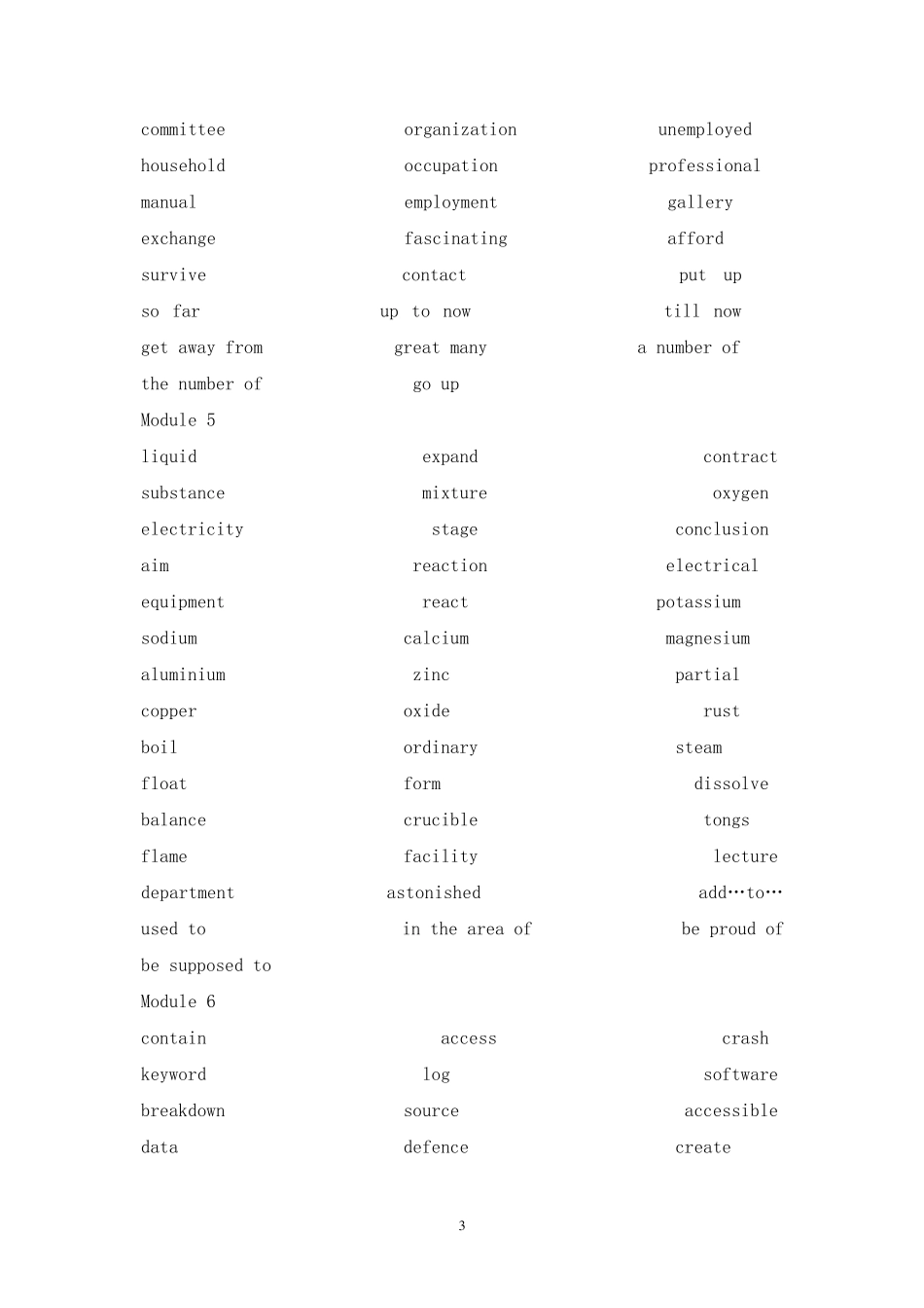 外研版高一英语必修1~5单词表(英译汉自测)_第3页