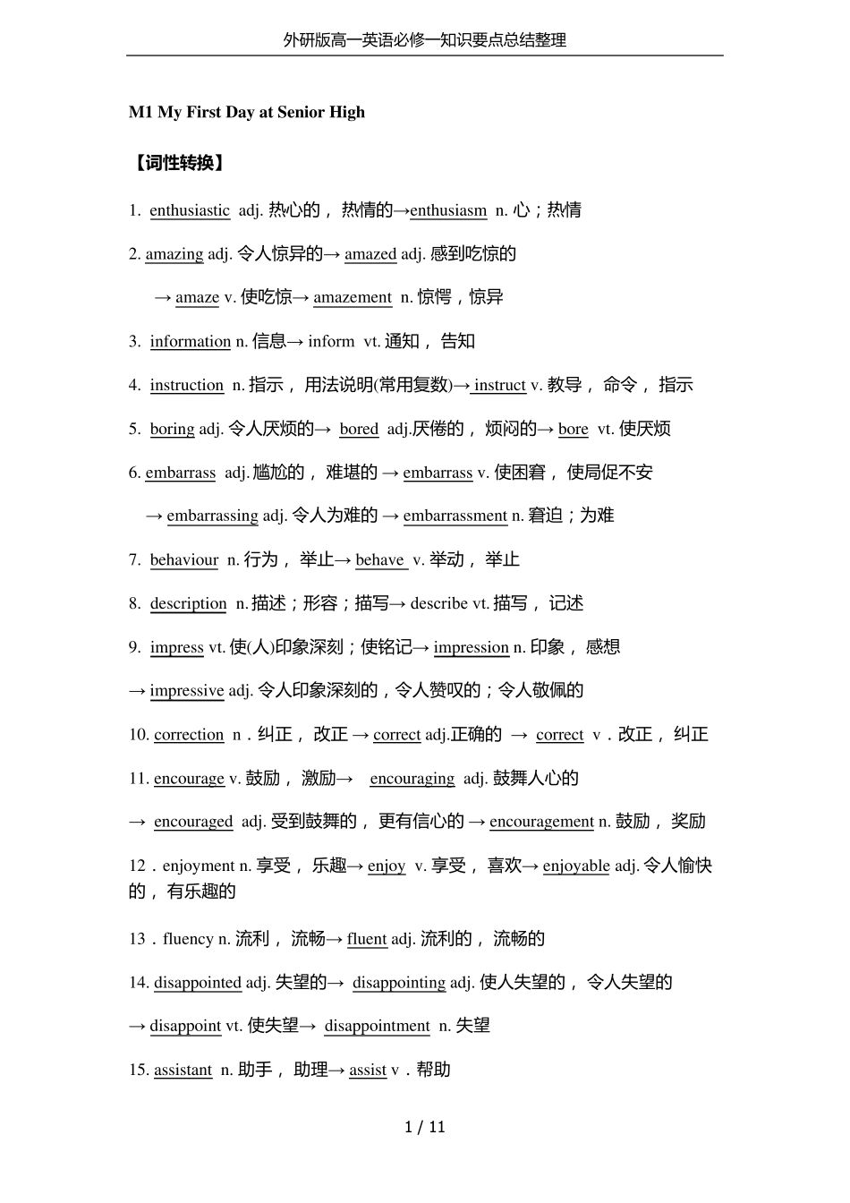 外研版高一英语必修一知识要点总结整理_第1页