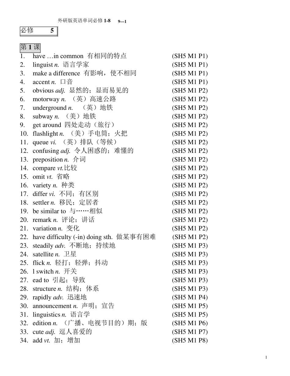 外研版高中必修五英语全部单词_第1页
