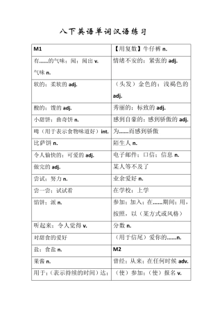 外研社八年级下册英语教材书后单词表中文翻译