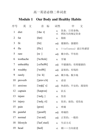 外研社高一英语必修2单词表
