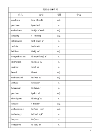 外研社高中英语必修一单词表